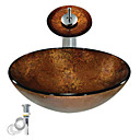 glazen vat gouden gehard wastafel met waterval kraan, pop - up afvoer en montage ring