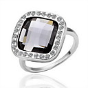 precioso cristal de oro de 18 quilates chapado en negro anillo de piedra de la moda