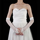 Satin / Tulle Elbow Length Fingerless Bridal Gloves With Pearls