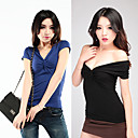 Frauen mit V-Ausschnitt off-the-Schulter Kragen Kurzarm T-Shirt