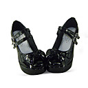 preto de couro pu 8,7 cm de salto alto sapatos Punk Lolita com arco