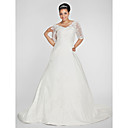 Ball Gown V-neck Chapel Train Taffeta Plus Size Wedding Dress