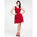 A-line V-neck Short/ Mini Chiffon Bridesmaid Dress
