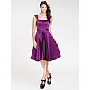 A-line Square Knee-length Satin Bridesmaid Dress