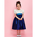 A-line/Ball Gown Jewel Tea-length Taffeta Flower Girl Dress With Ribbon