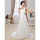 A-line V-neck Court Train Chiffon Wedding Dress