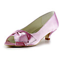 Satin Low Heel Peep Toe With Bowknot / Rhinestone Wedding Party Women's Shoes