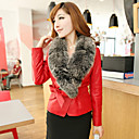 Long Sleeve Fox Fur Collar Career/Evening Lambskin Leather Jacket (More Colors)
