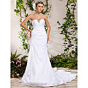 Trumpet/Mermaid Strapless Chapel TrainCrystal Side-Draped Beading Wedding Dress