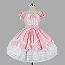 Manga curta rosa na altura do joelho e branco de algodão Princesa Vestido Lolita