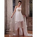 A-line Strapless  Asymmetrical Tulle Satin Wedding Dress