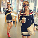 moda con scollo a V a righe maglia manica lunga