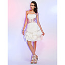A-line Strapless Knee-length Satin Beading Sash/Ribbon Ruching Pick Up Skirt Cocktail Dress