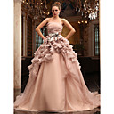 Ball Gown Strapless Chapel Train Tulle Satin Wedding Dress