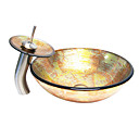 colourfull gehärtetes Waschbecken aus Glas mit Wasserfall Wasserhahn, Pop - up Drain und Befestigungsring