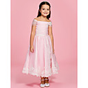 A-line Bateau Ankle-length Organza Over Satin Flower Girl Dress