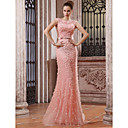 Trumpet Mermaid Bateau Sweep Brush Train Tulle Over Chiffon Luxurious Dresses