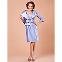 Sheath/Column Spaghetti Straps 3/4 Length Sleeve Knee-length Taffeta Mother of the Bride Dress With A Wrap