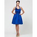 A-line Halter Knee-length Satin Bridesmaid Dress