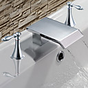 Chrome Finish Solid Brass Two Handle Waterfall Bathroom Sink Faucet