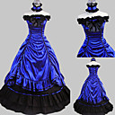 Ärmellose bodenlangen Blue Satin Cotton Aristocrat Lolita Kleid