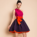 TS Contrast Color One Shoulder Swing Dress