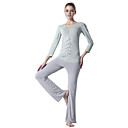 Environmental Protection Cotton Long Sleeve Pleated Sports Yoga Suit (Gray Tops+White Pants)