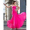 vaina / novia de columna y un hombro palabra de longitud vestido de noche de gasa con cuentas y lateral drapeado