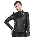 Fashion Long Sleeve Standing Collar Casual Lambskin Leather Jacket