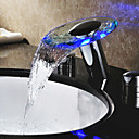 LED Wasserfall zwei Griffe Wasserkraft Glas Waschbecken Wasserhahn Chrom-Finish