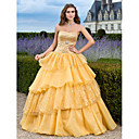 Ball Gown Strapless Floor-length Sequined Organza Evening Dress