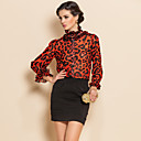 TS Gathered Collar Leopard Print Puff Sleeves Shirt