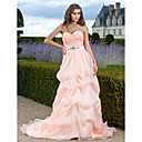 A-line Sweetheart Sweep/Brush Train Organza Evening Dress