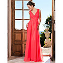vaina / columna v-cuello palabra de longitud gasa Criss Cross fruncido vestido de noche que rebordea