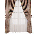 (Two Panels) Traditional Floral Jacquard Brown/Khaki Energy Saving Curtains