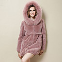 Long Sleeve Fox Fur Hooded Collar Rex Rabbit Fur Casual/Party Coat (More Colors)