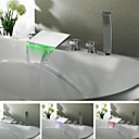 Contemporary Chrome Finish Color Changing LED Waterfall Tub Faucet