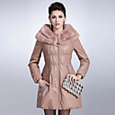 Long Sleeve Rex Rabbit Fur Turndown Collar Lambskin Leather Casual/Party Coat (More Colors)