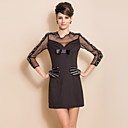 TS Round Neck Beads On Sleeve Bow Slim Mesh Dress