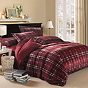 Modern Red Plaid Velvet Full 4-Piece Duvet Cover Set