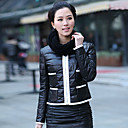 Long Sleeve Collarless Lambskin Leather Casual/Office Jacket With Scarf (More Colors)