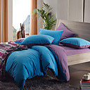 4PCS Morden Dark Blue/Purple Solid Flannel Duvet Cover Set