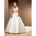 Ball Gown Halter Satin And Tulle Chapel Train Wedding Dress