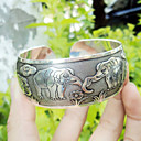 Vrouwen Elephant Pattern Carved Brede zilveren armband