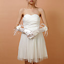 Satin Fingertips Wedding Bridal Gloves With Feather And Flower