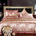 4 PCS Pink Floral Jacquard Polyester Full Duvet Cover Set