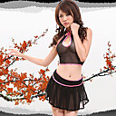 Sexy See-Through Black and Pink Polyester Cheongsam Uniform  (3 Pieces)