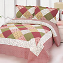3PCS Plaid Pattern Cotton Queen Size Quilt Set