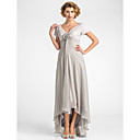 A-line V-neck Asymmetrical Lace And Chiffon Mother of the Bride Dress