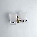De style contemporain, fini chrome mural en alliage de zinc Double Cup Toothbrush Holder rack